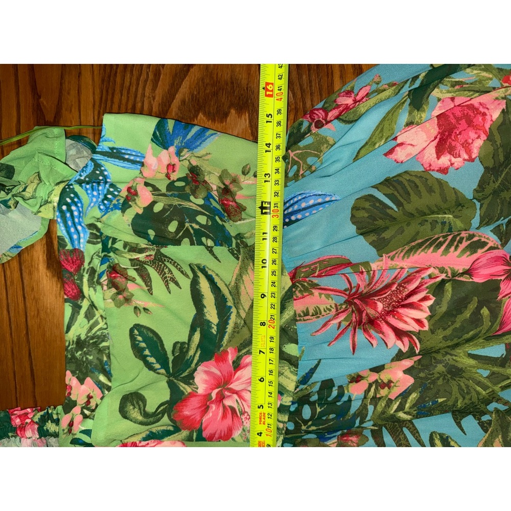 Flying Tomato Tropical Floral Tiered Maxi Dress Green Blue Pink Smocked Large - Picture 6 of 7